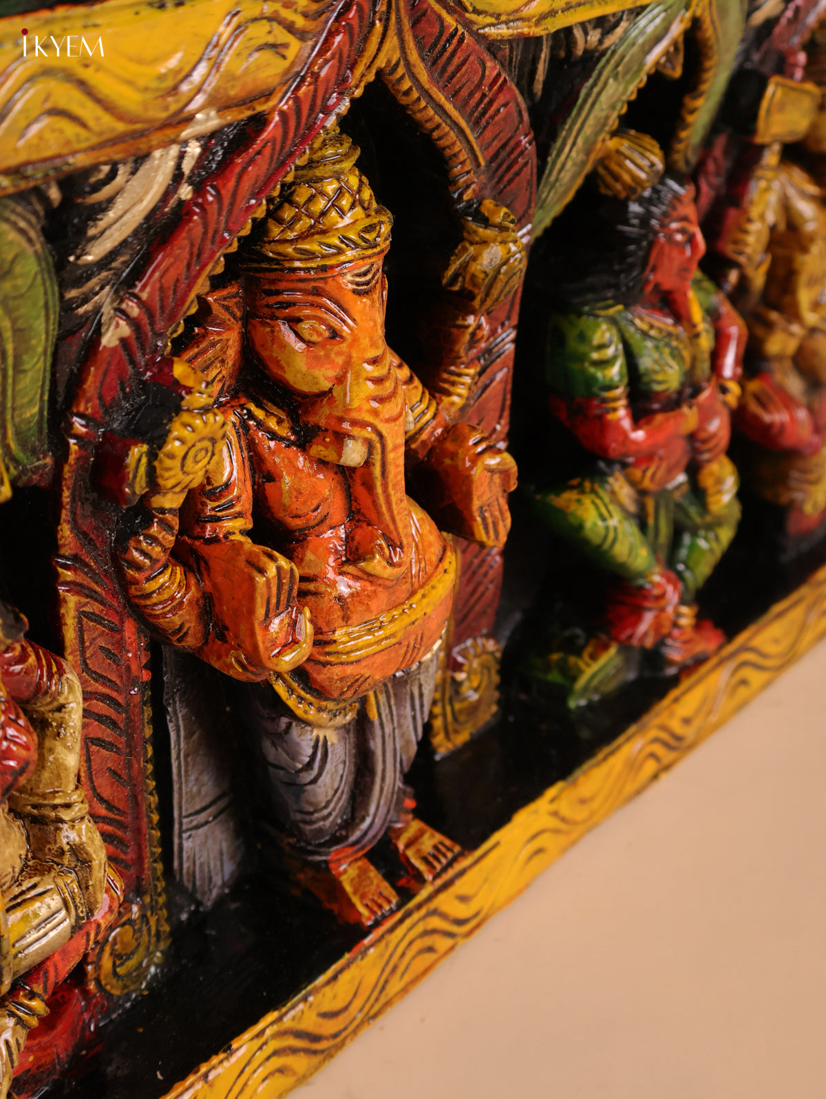 Wooden Hand Carved Painted Ganesha Panel(18x30)