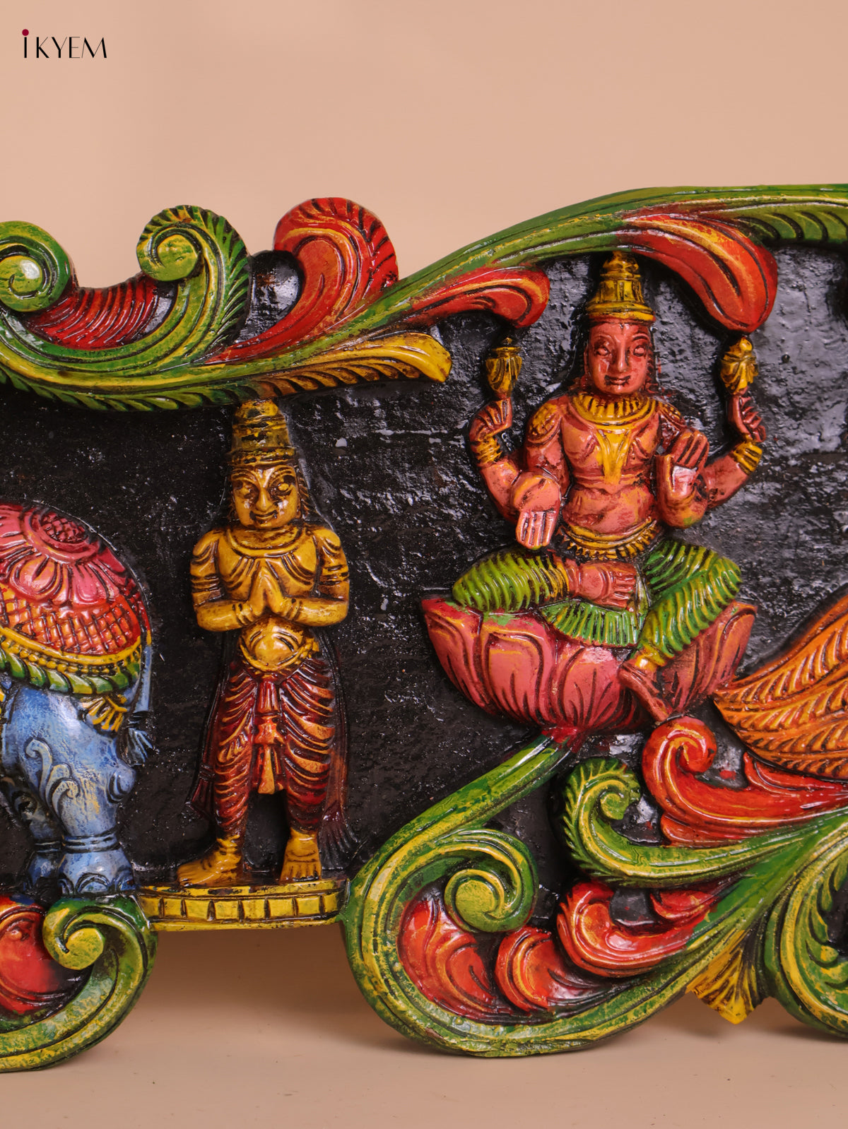 Wooden Hand Carved Painted Gaja Ganesha Panel (12x48)