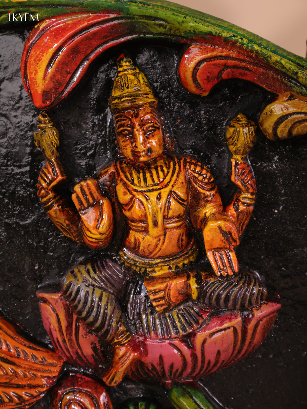 Wooden Hand Carved Painted Gaja Ganesha Panel (12x48)