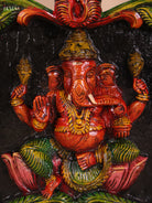 Wooden Hand Carved Painted Gaja Ganesha Panel (12x48)