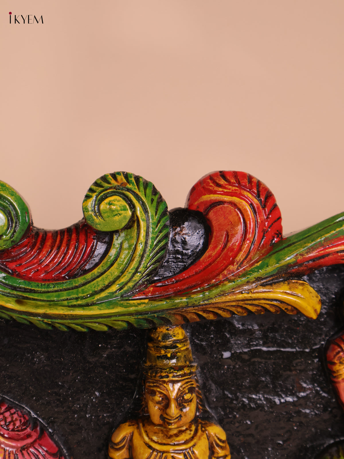 Wooden Hand Carved Painted Gaja Ganesha Panel (12x48)