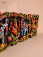 Wooden Hand Carved Painted Gaja Ganesha Panel (12x48)