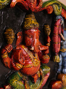 Wooden Hand Carved Painted Gaja Ganesha Panel (12x48)