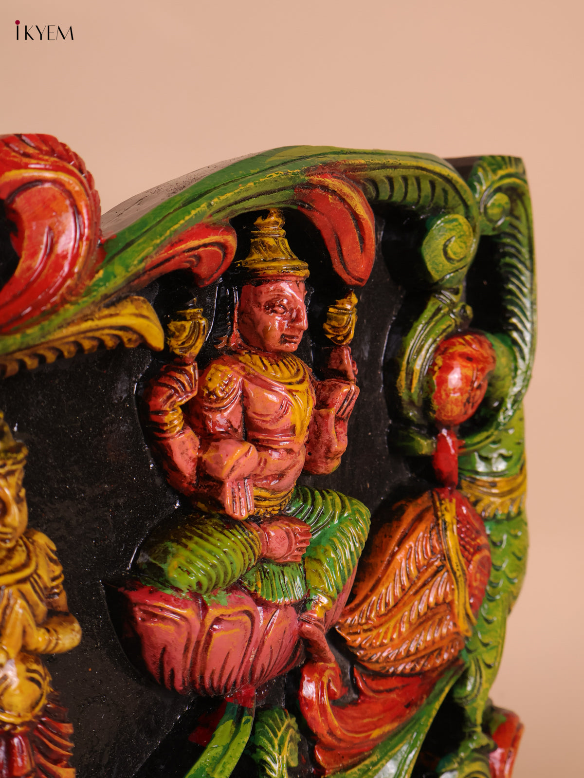 Wooden Hand Carved Painted Gaja Ganesha Panel (12x48)