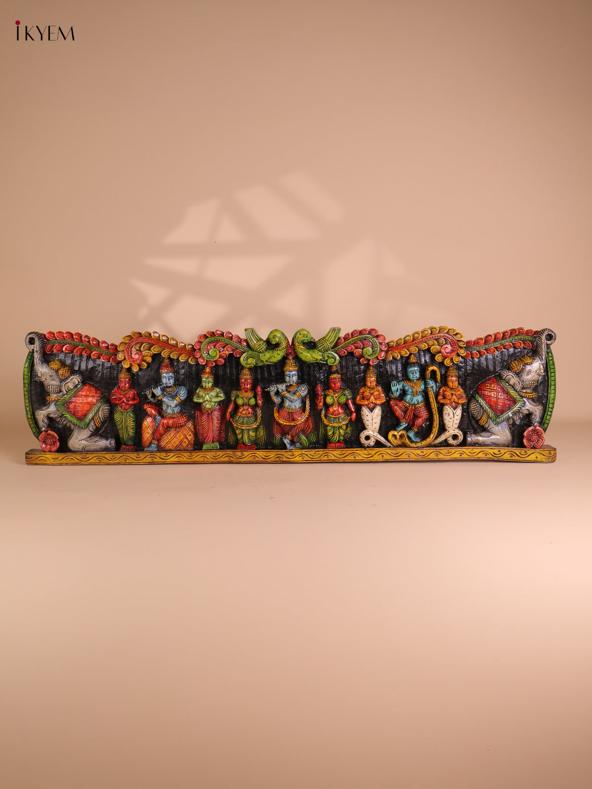Wooden Hand Carved Painted Krishna Panel(48x12)