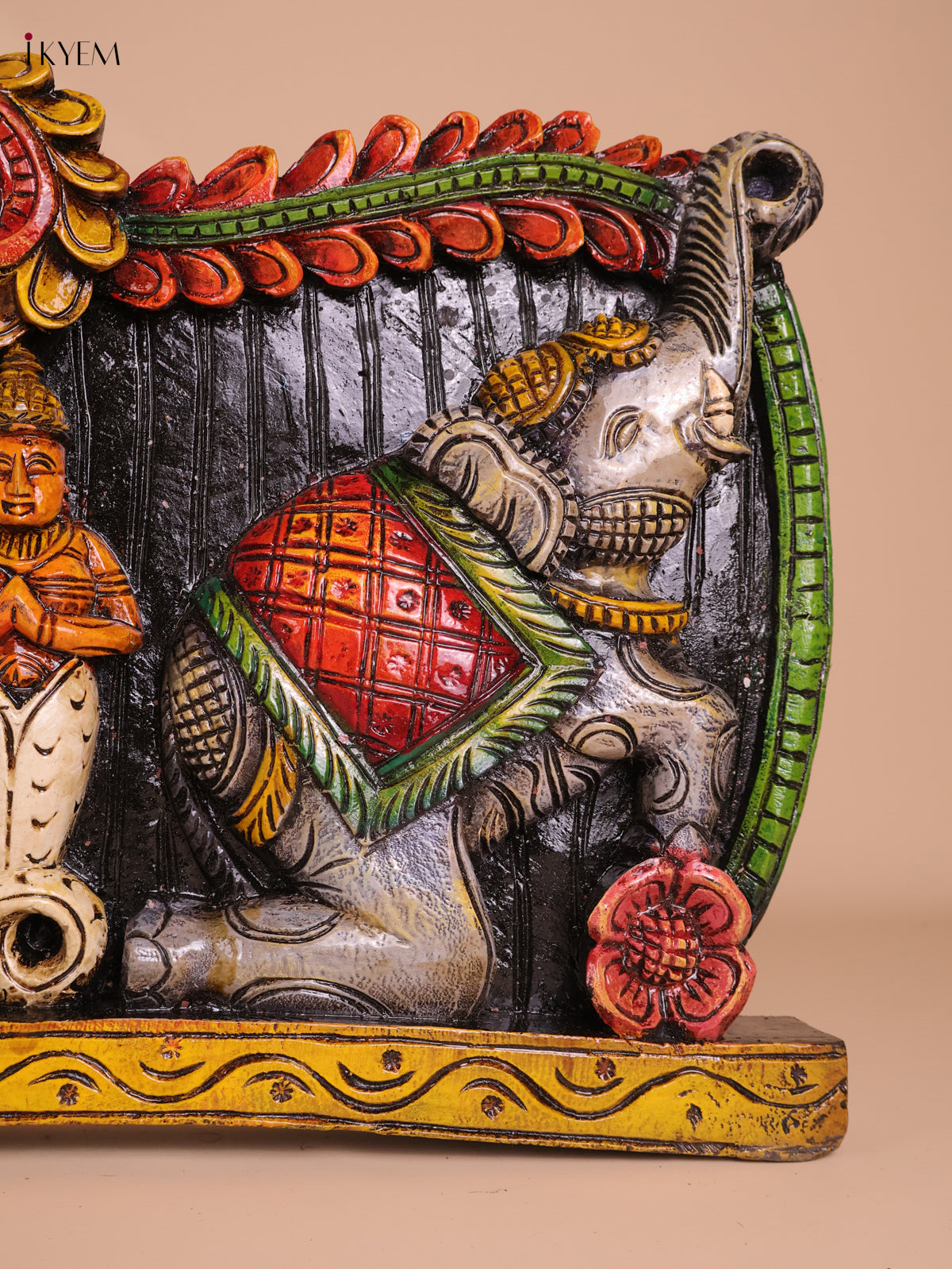 Wooden Hand Carved Painted Krishna Panel(48x12)
