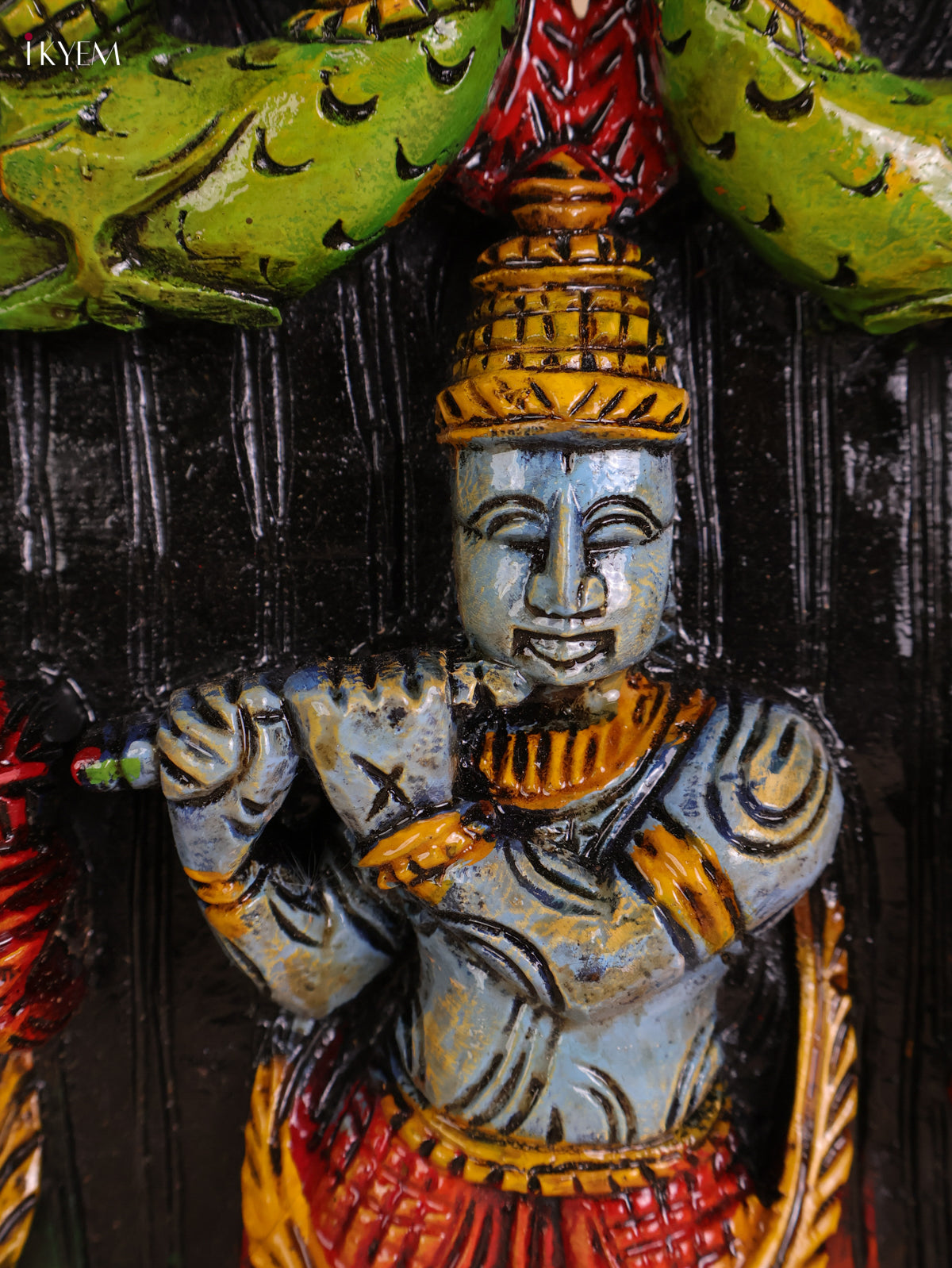 Wooden Hand Carved Painted Krishna Panel(48x12)
