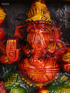 Wooden Hand Carved Painted Ganesha Lakshmi Saraswathi Panel (7x24)
