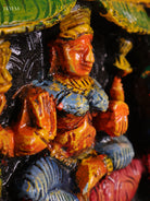 Wooden Hand Carved Painted Ganesha Lakshmi Saraswathi Panel (7x24)