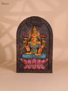 Wooden Hand Carved Painted Lakshmi Wall Panel (18x12)
