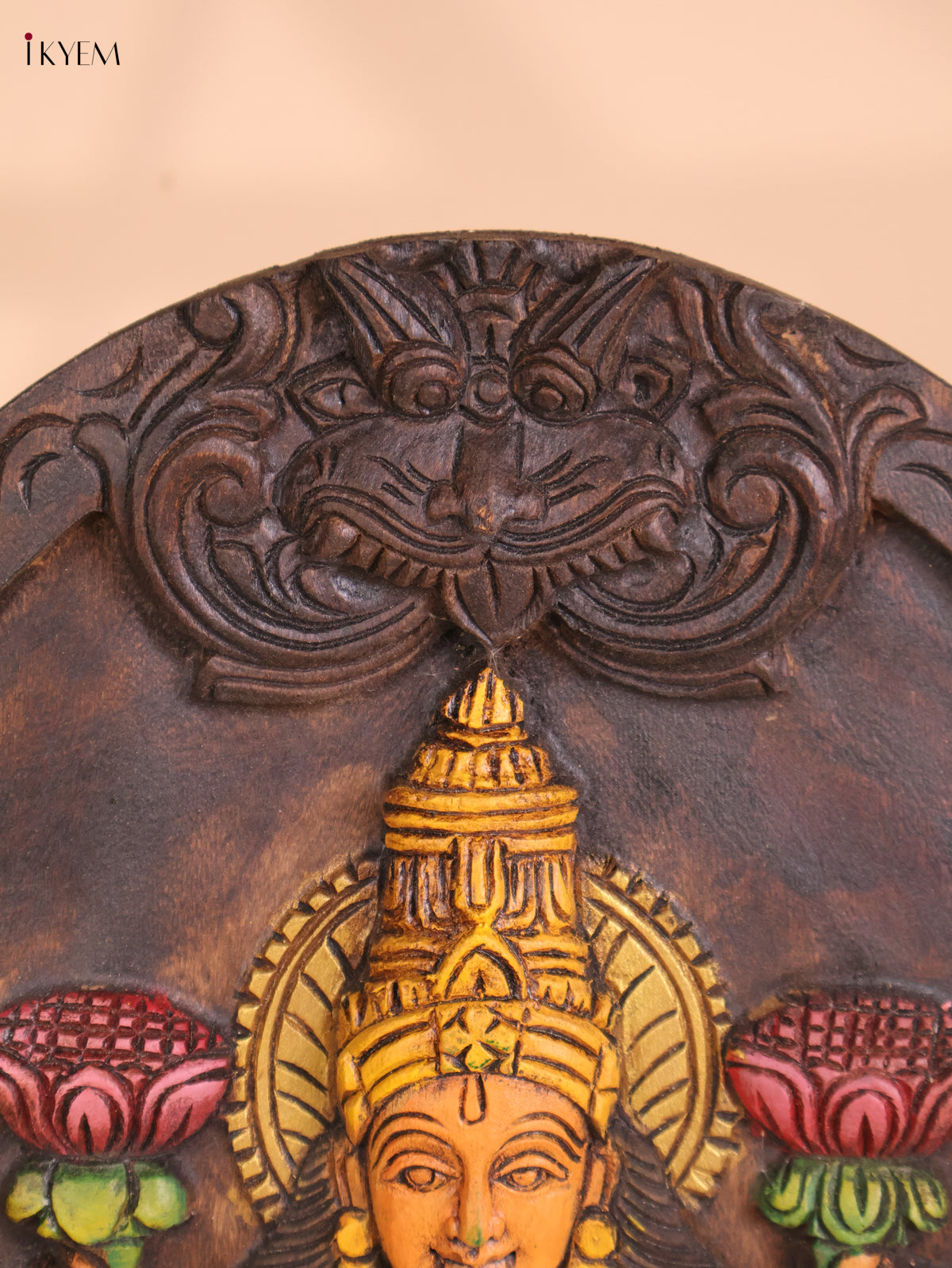Wooden Hand Carved Painted Lakshmi Wall Panel (18x12)