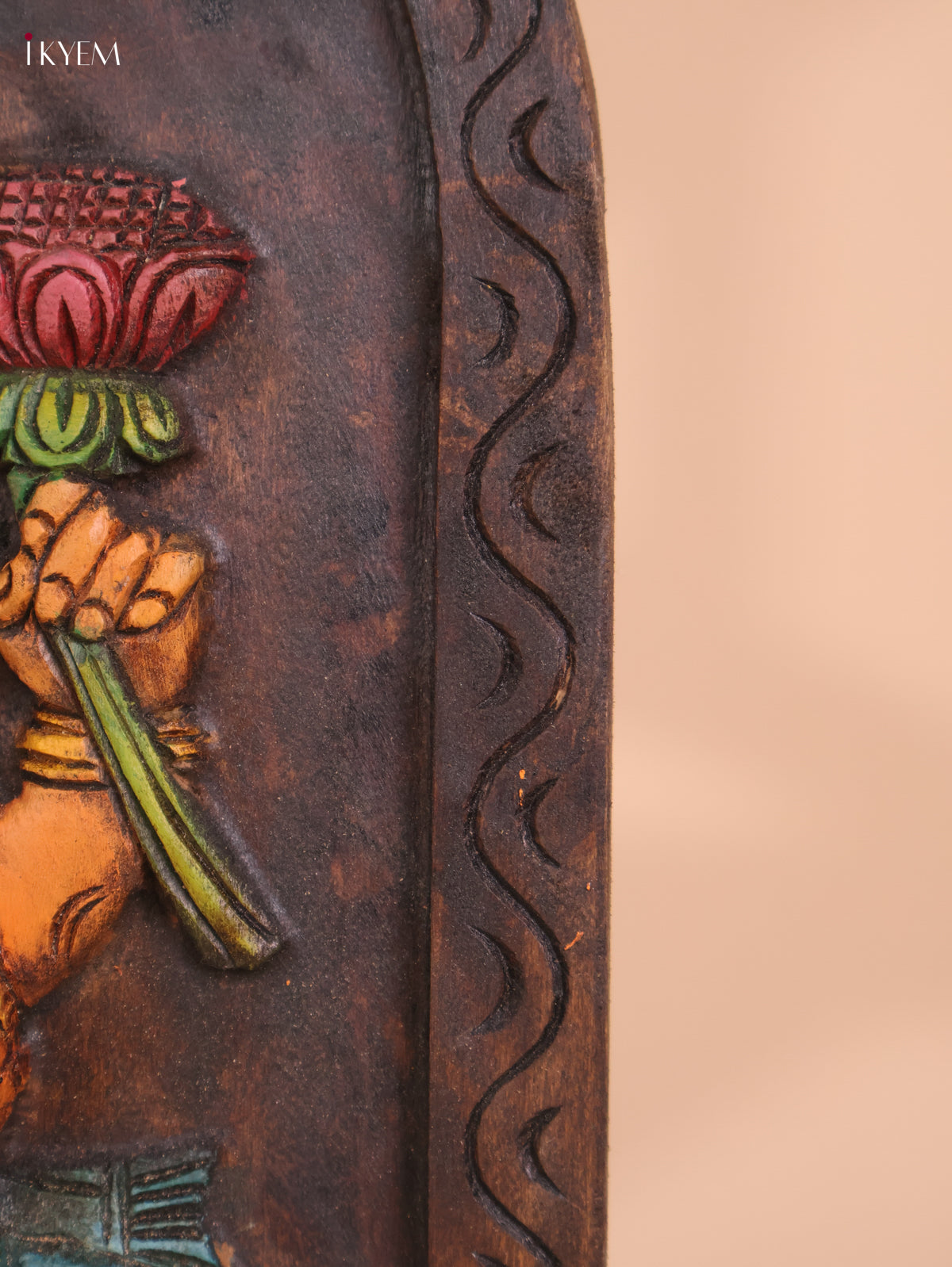 Wooden Hand Carved Painted Lakshmi Wall Panel (18x12)