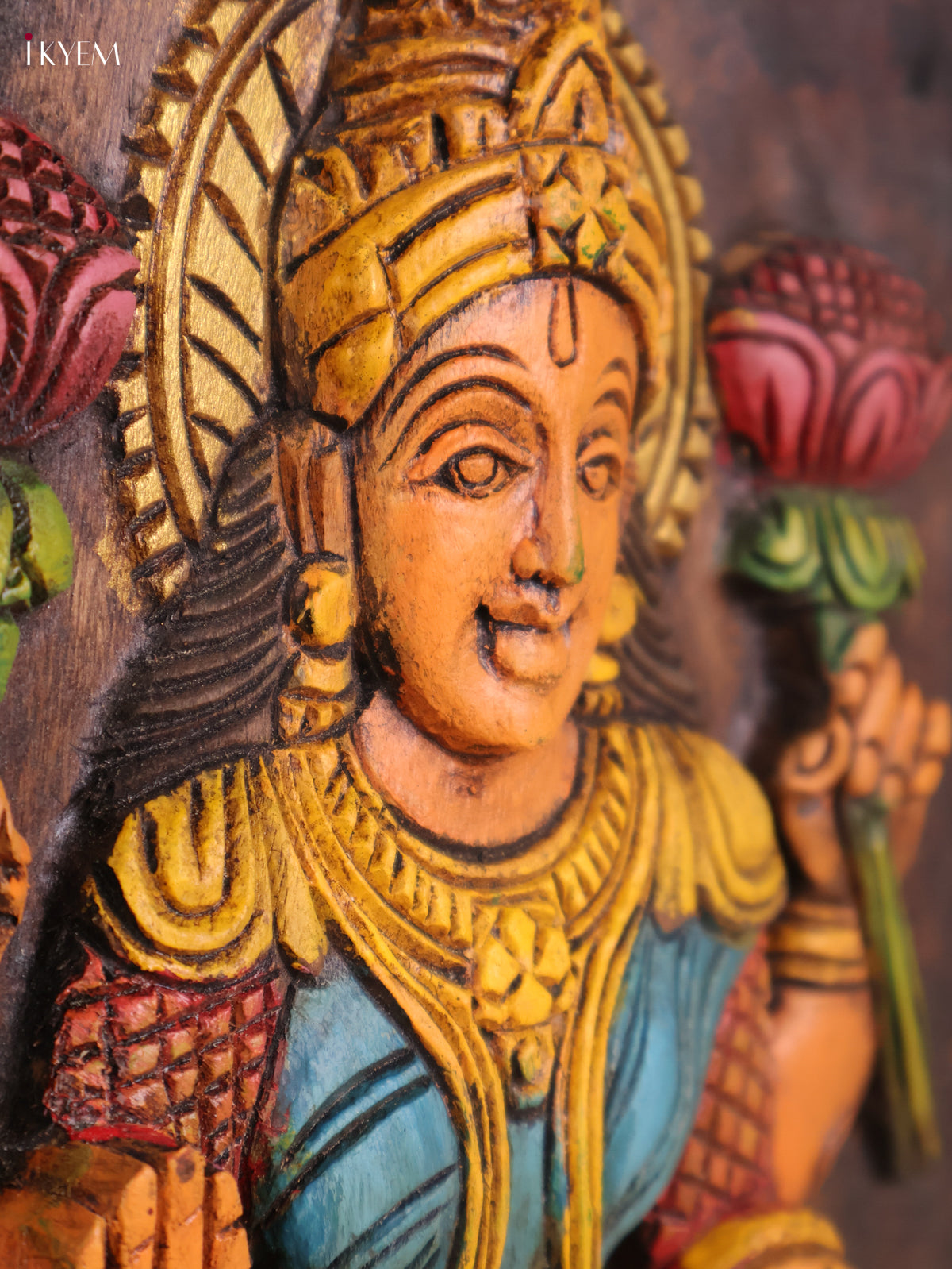 Wooden Hand Carved Painted Lakshmi Wall Panel (18x12)