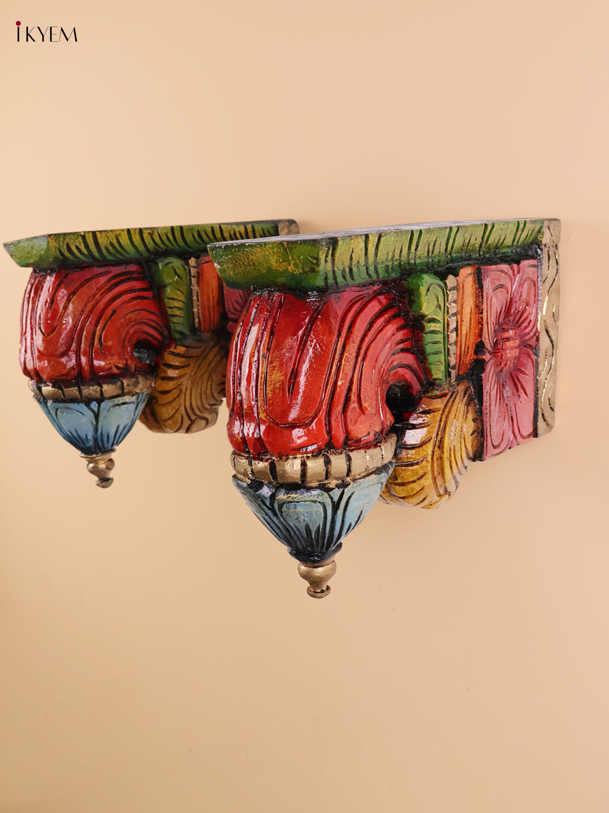 Wooden Hand Carved Painted Bodhil wall Bracket(10x12)