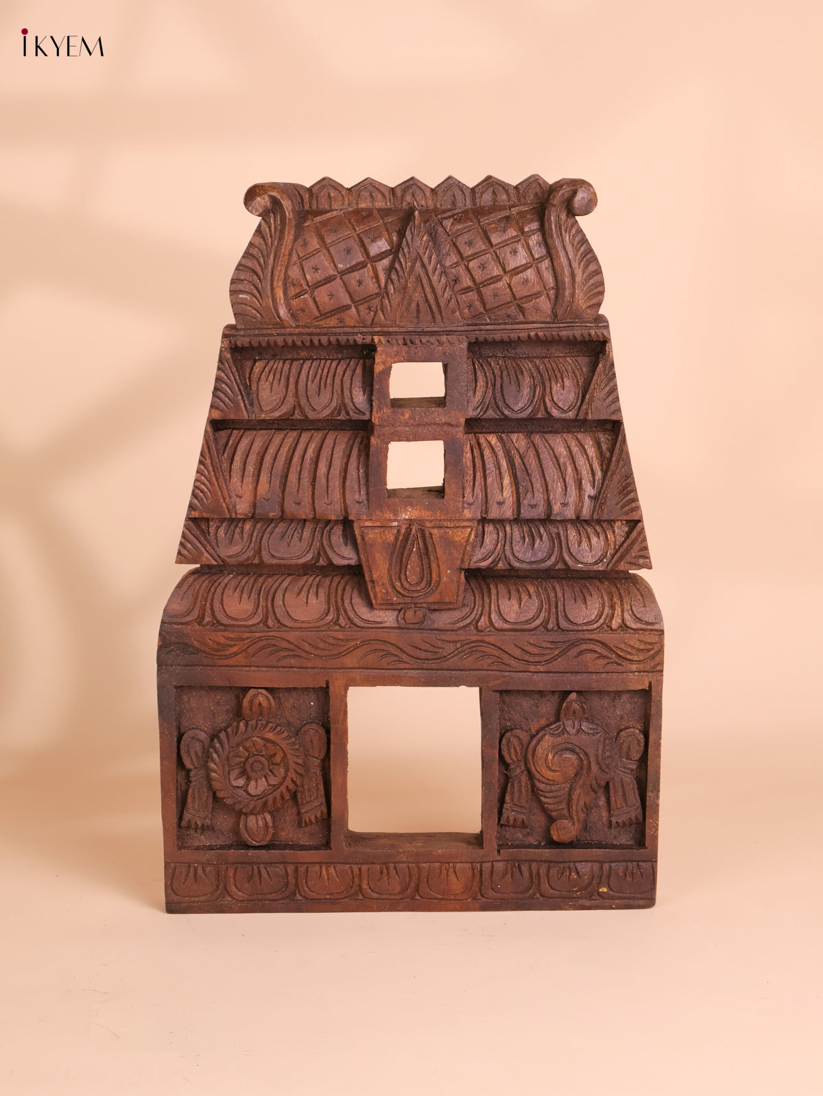 Wooden Hand Carved Shanku Chakram Gopuram (18x12)