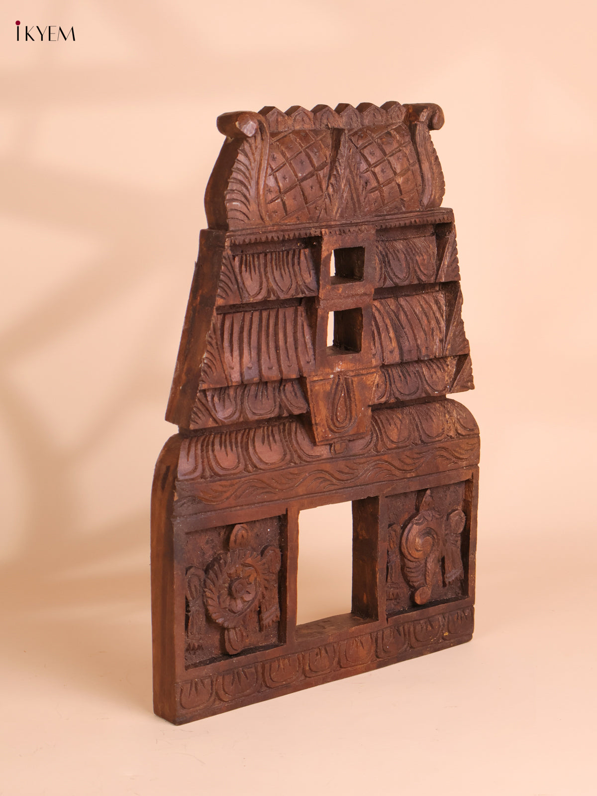 Wooden Hand Carved Shanku Chakram Gopuram (18x12)