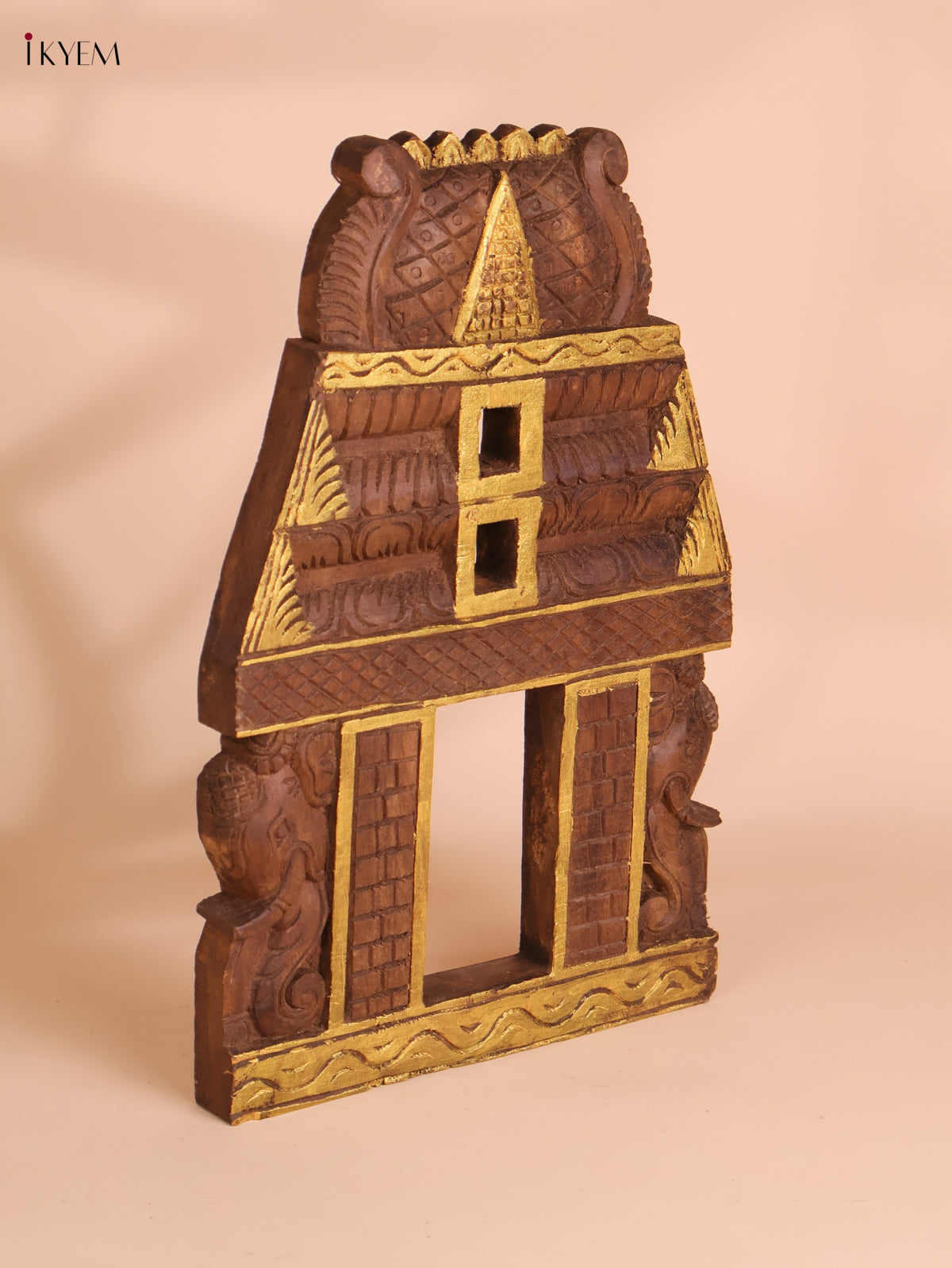 Wooden Hand Carved Painted Elephant Gopuram (18x12)