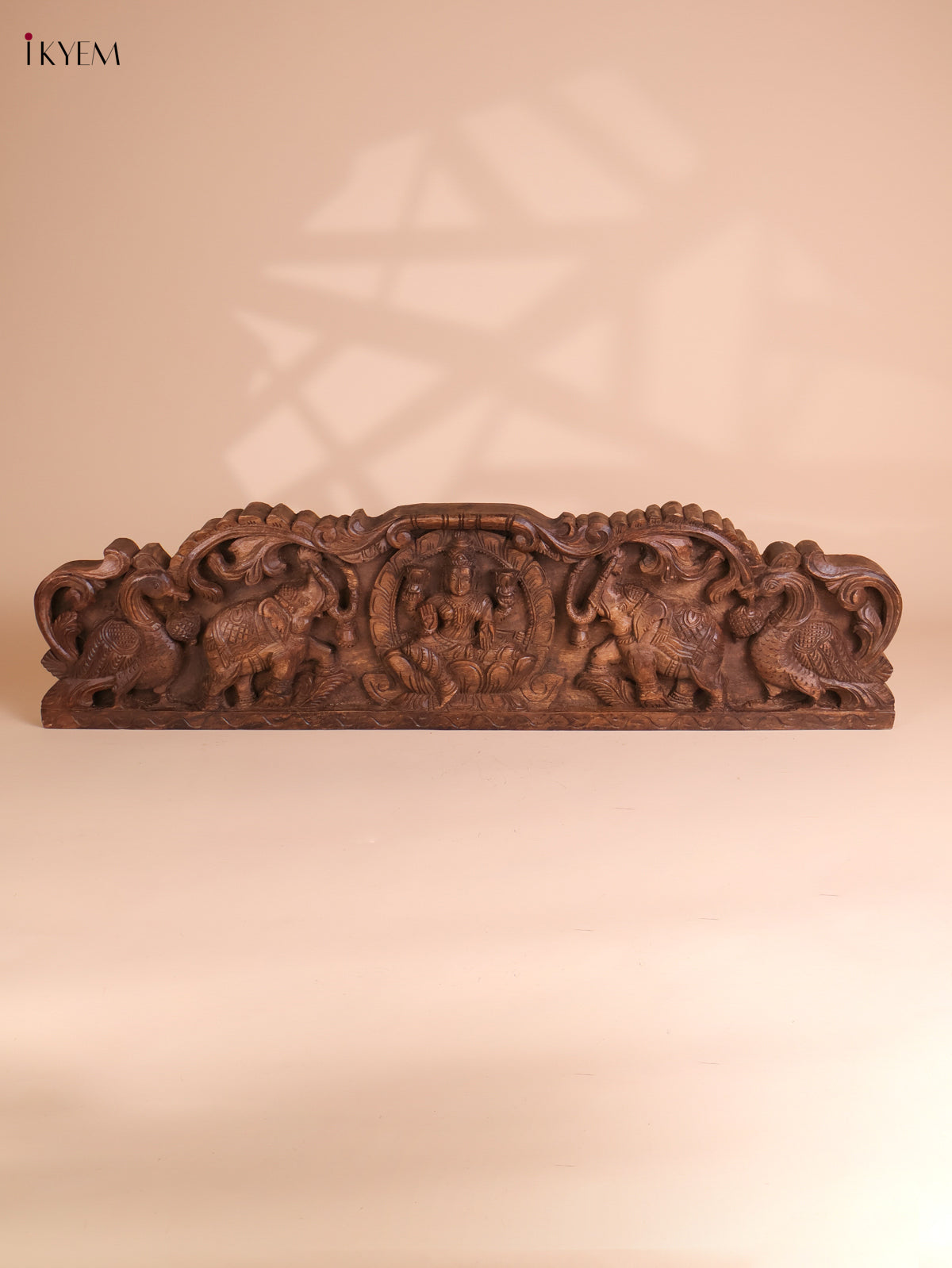 Wooden Hand Carved Gajalakshmi Panel(10x36)