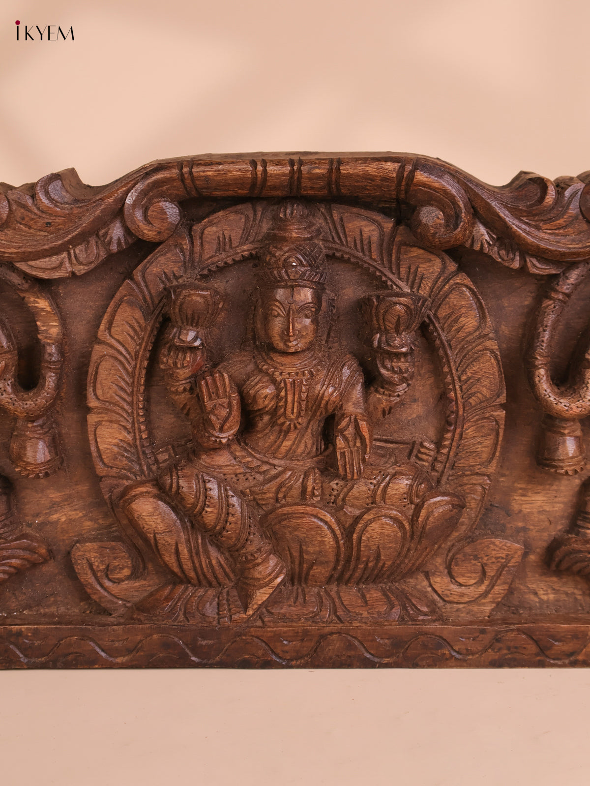 Wooden Hand Carved Gajalakshmi Panel(10x36)