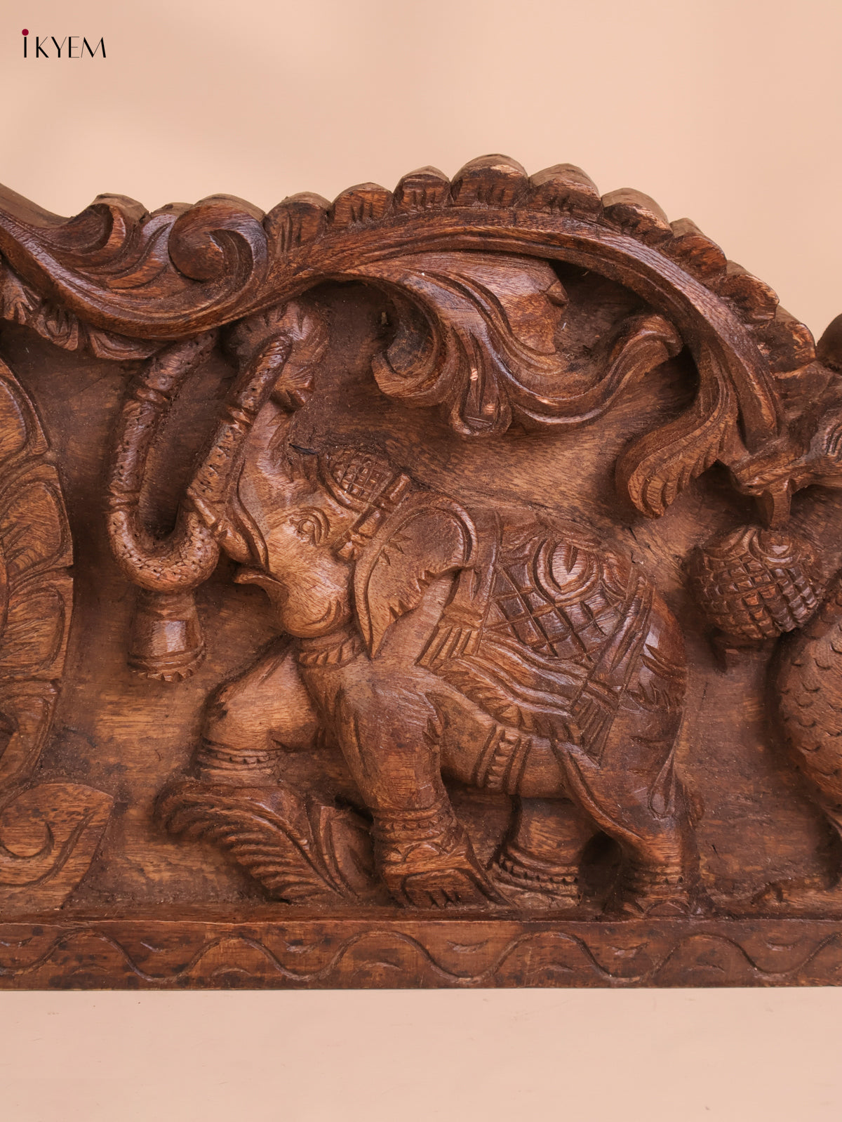 Wooden Hand Carved Gajalakshmi Panel(10x36)