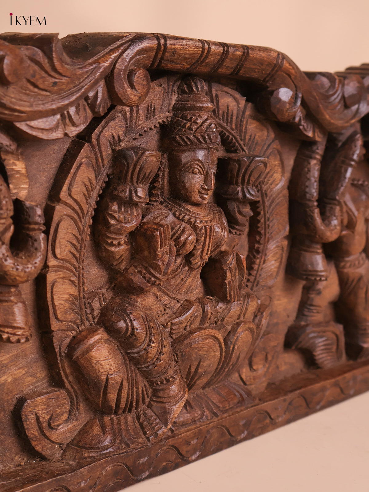 Wooden Hand Carved Gajalakshmi Panel(10x36)