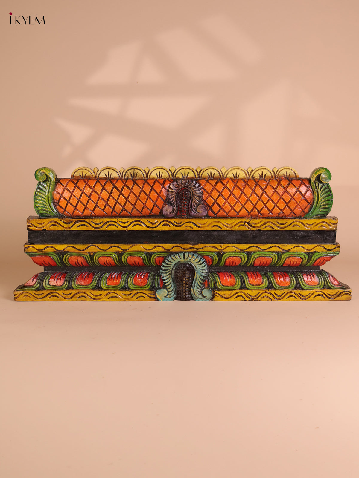 Wooden Hand Carved Painted Gopuram Panel (12x30)