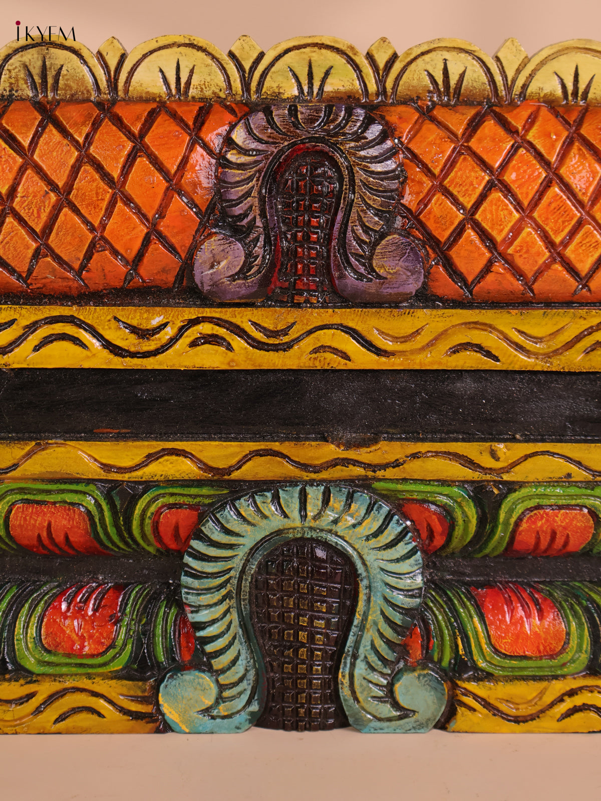 Wooden Hand Carved Painted Gopuram Panel (12x30)