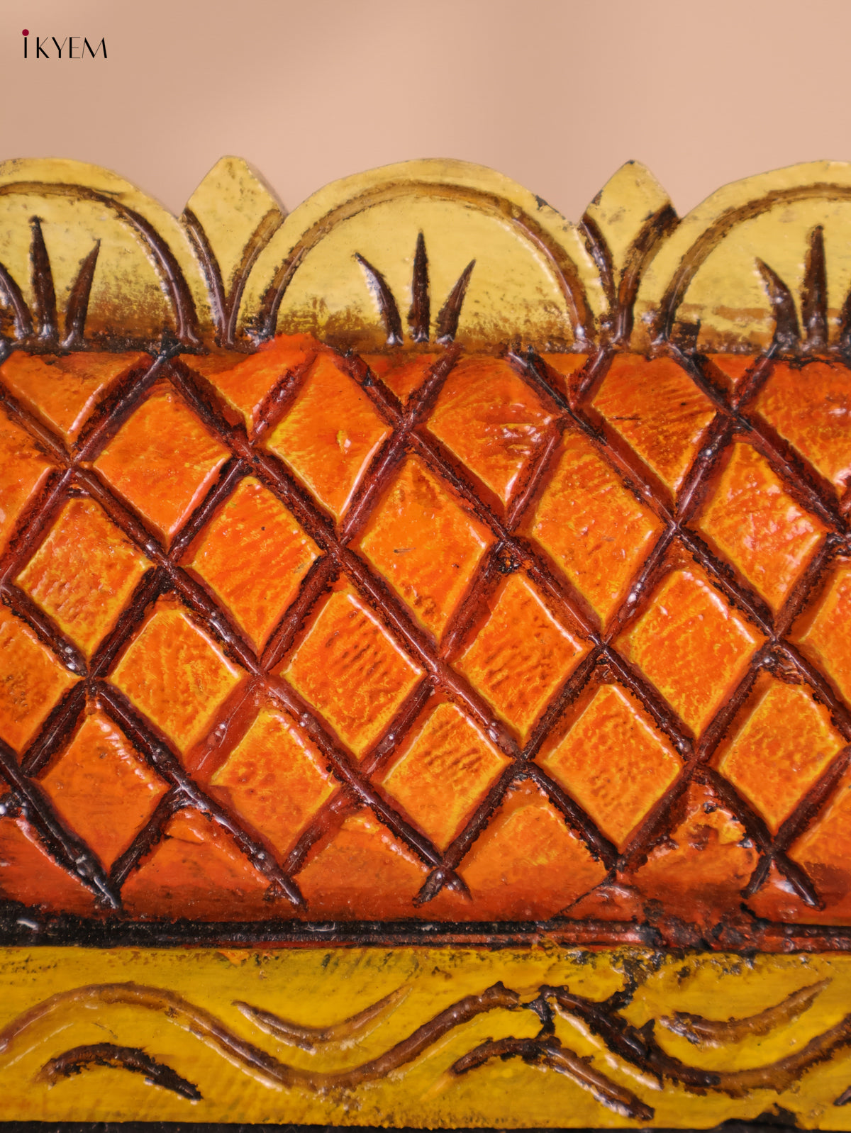 Wooden Hand Carved Painted Gopuram Panel (12x30)