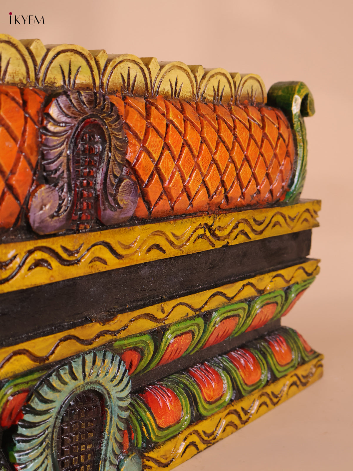 Wooden Hand Carved Painted Gopuram Panel (12x30)