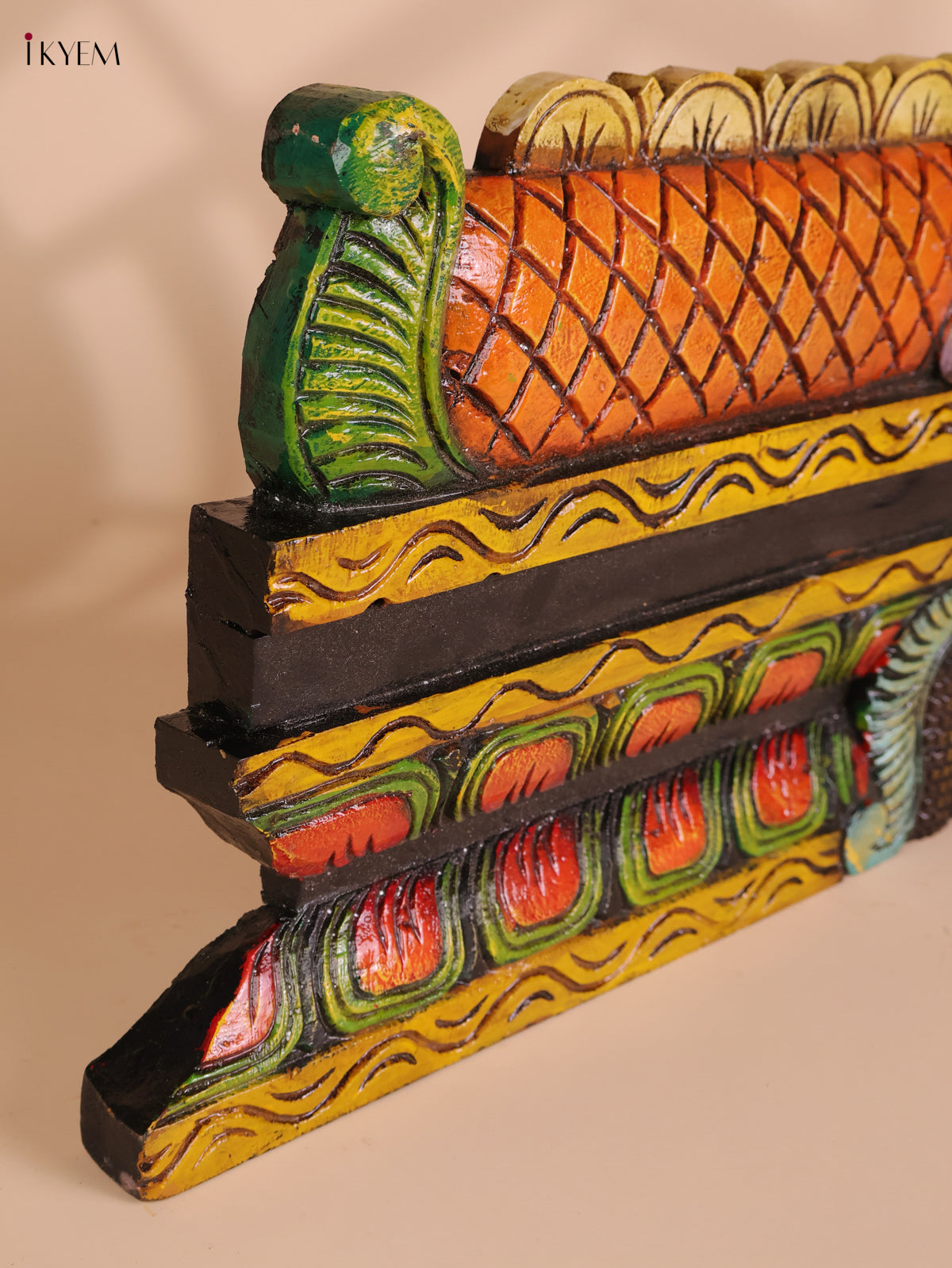 Wooden Hand Carved Painted Gopuram Panel (12x30)