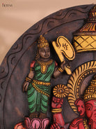 Wooden Hand Carved Painted Ganesha Circle Panel -(18X18)