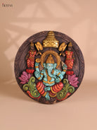Wooden Hand Carved Painted Ganesha Circle Panel -(18X18)