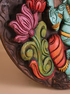 Wooden Hand Carved Painted Ganesha Circle Panel -(18X18)