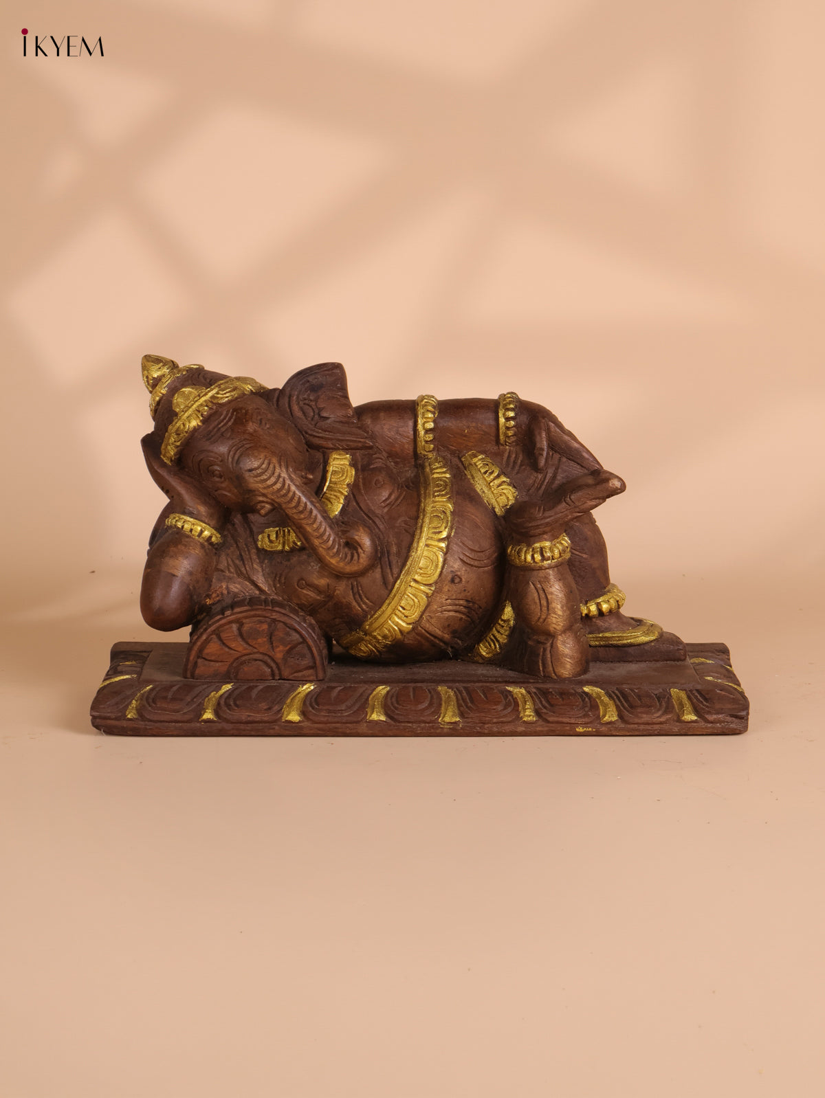 Wooden Hand Carved Sleeping Ganesha (8x14)