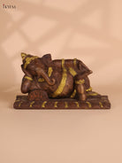 Wooden Hand Carved Sleeping Ganesha (8x14)