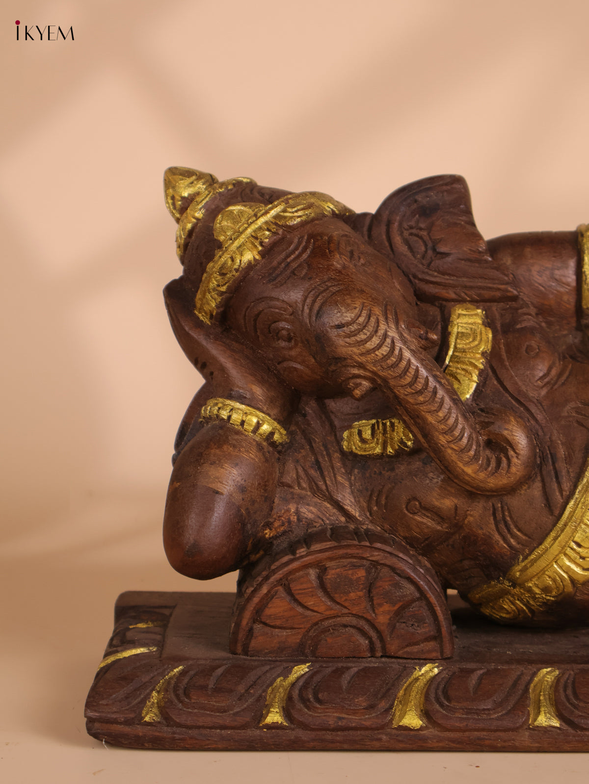 Wooden Hand Carved Sleeping Ganesha (8x14)