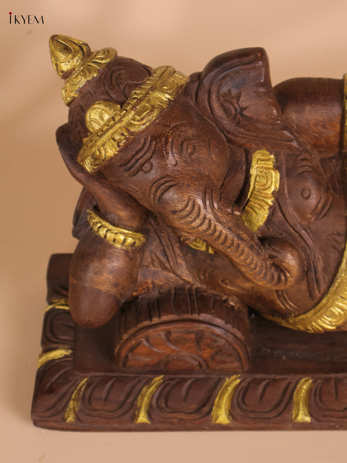 Wooden Hand Carved Sleeping Ganesha (8x14)