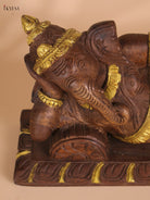 Wooden Hand Carved Sleeping Ganesha (8x14)