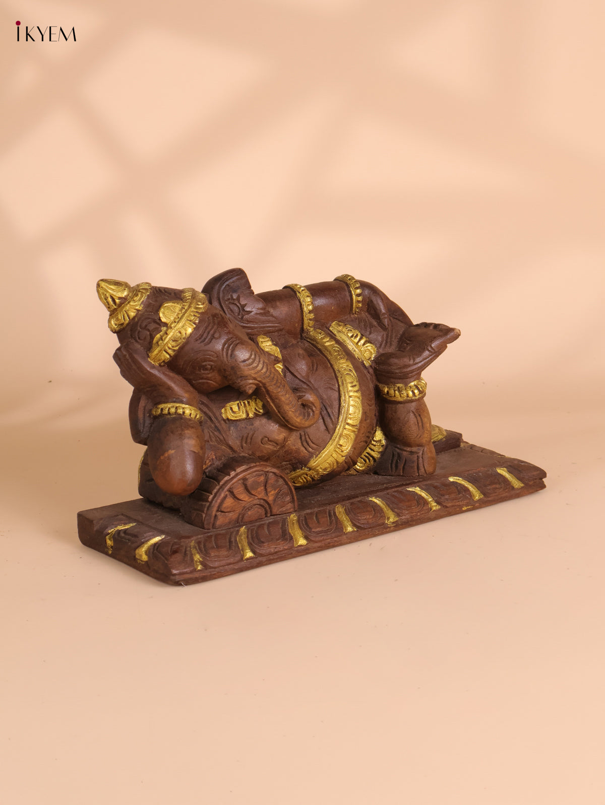 Wooden Hand Carved Sleeping Ganesha (8x14)