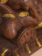 Wooden Hand Carved Sleeping Ganesha (8x14)