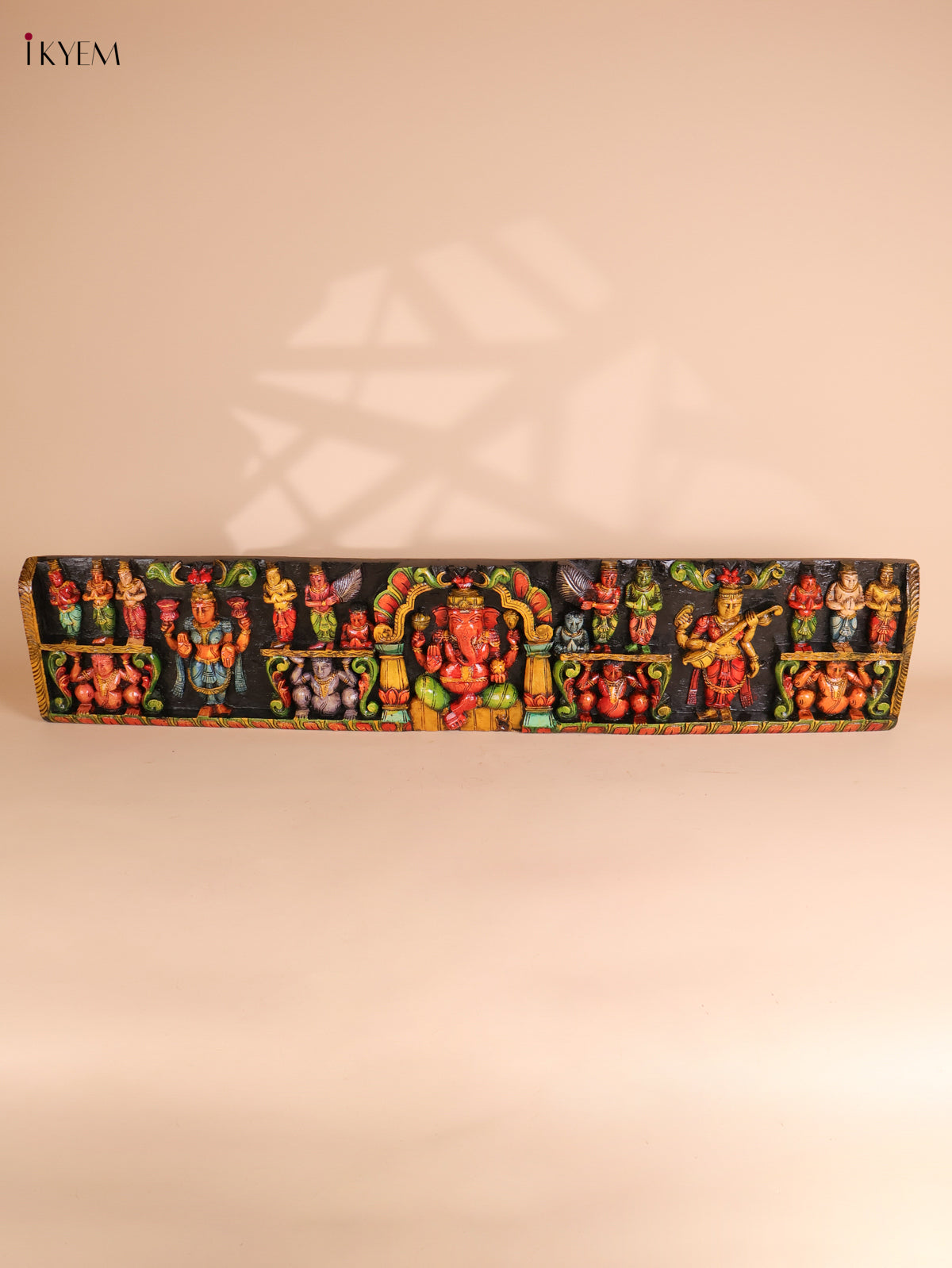 Wooden carved Ganesha Lakshmi Saraswathi Panel (10x48)