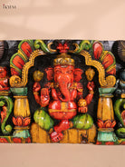 Wooden carved Ganesha Lakshmi Saraswathi Panel (10x48)