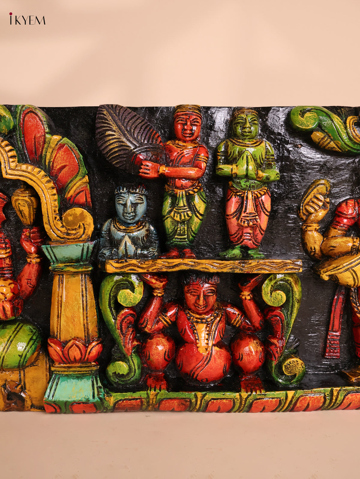 Wooden carved Ganesha Lakshmi Saraswathi Panel (10x48)