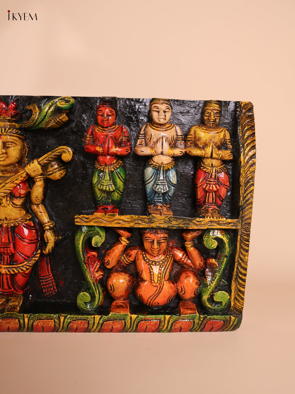 Wooden carved Ganesha Lakshmi Saraswathi Panel (10x48)