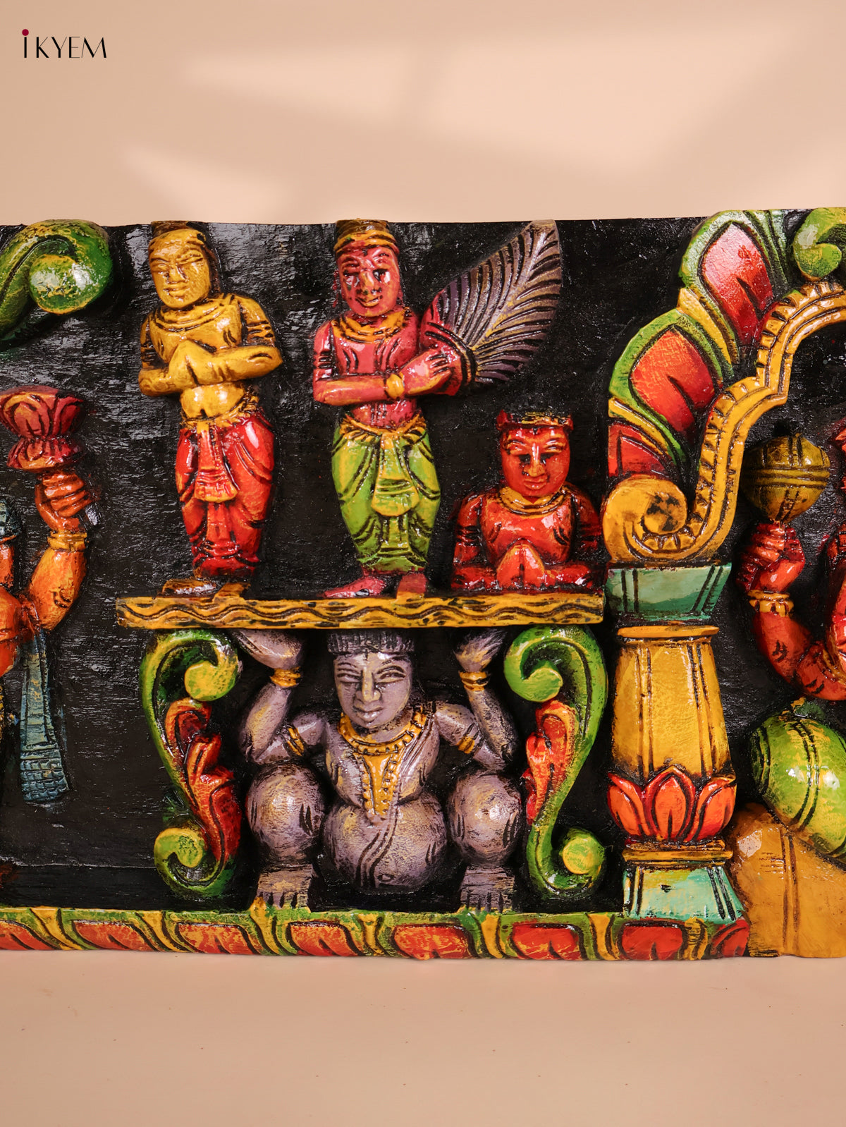 Wooden carved Ganesha Lakshmi Saraswathi Panel (10x48)
