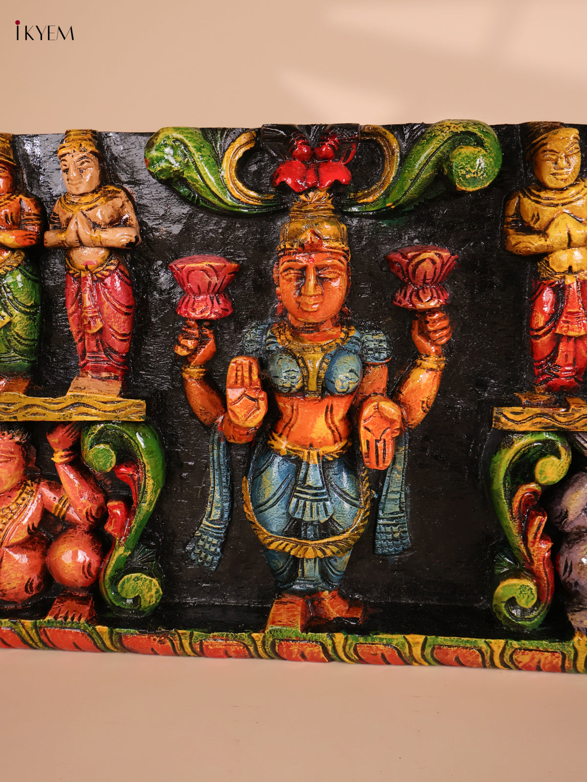 Wooden carved Ganesha Lakshmi Saraswathi Panel (10x48)