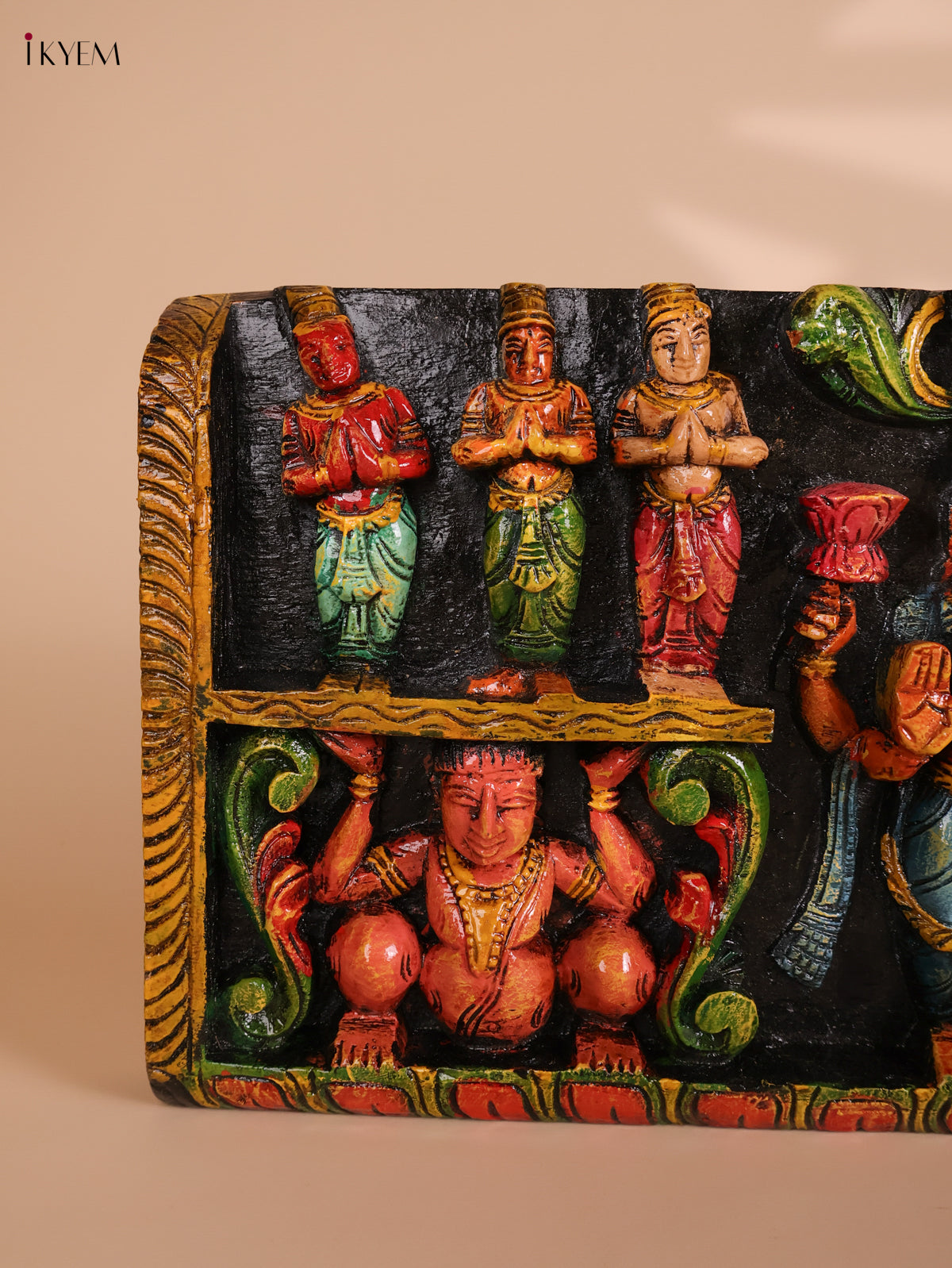 Wooden carved Ganesha Lakshmi Saraswathi Panel (10x48)
