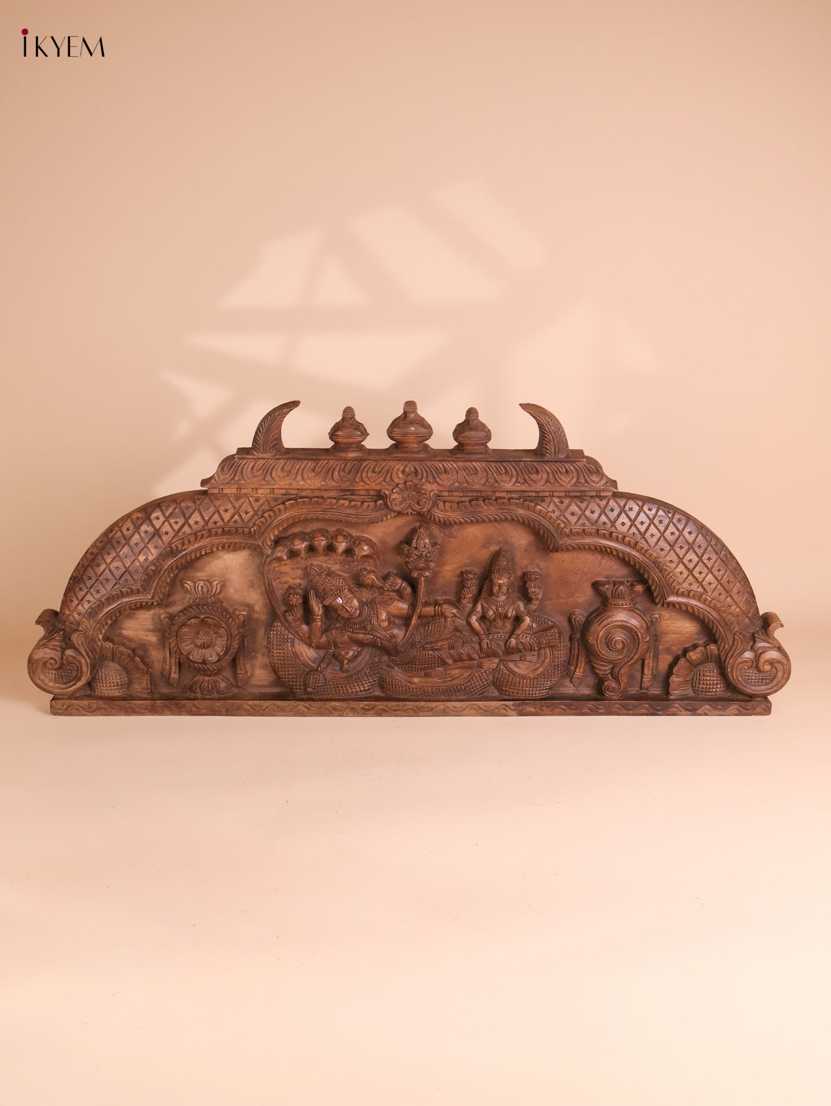 Wooden Hand Carved Painted Maha Vishnu Panel(16x40)