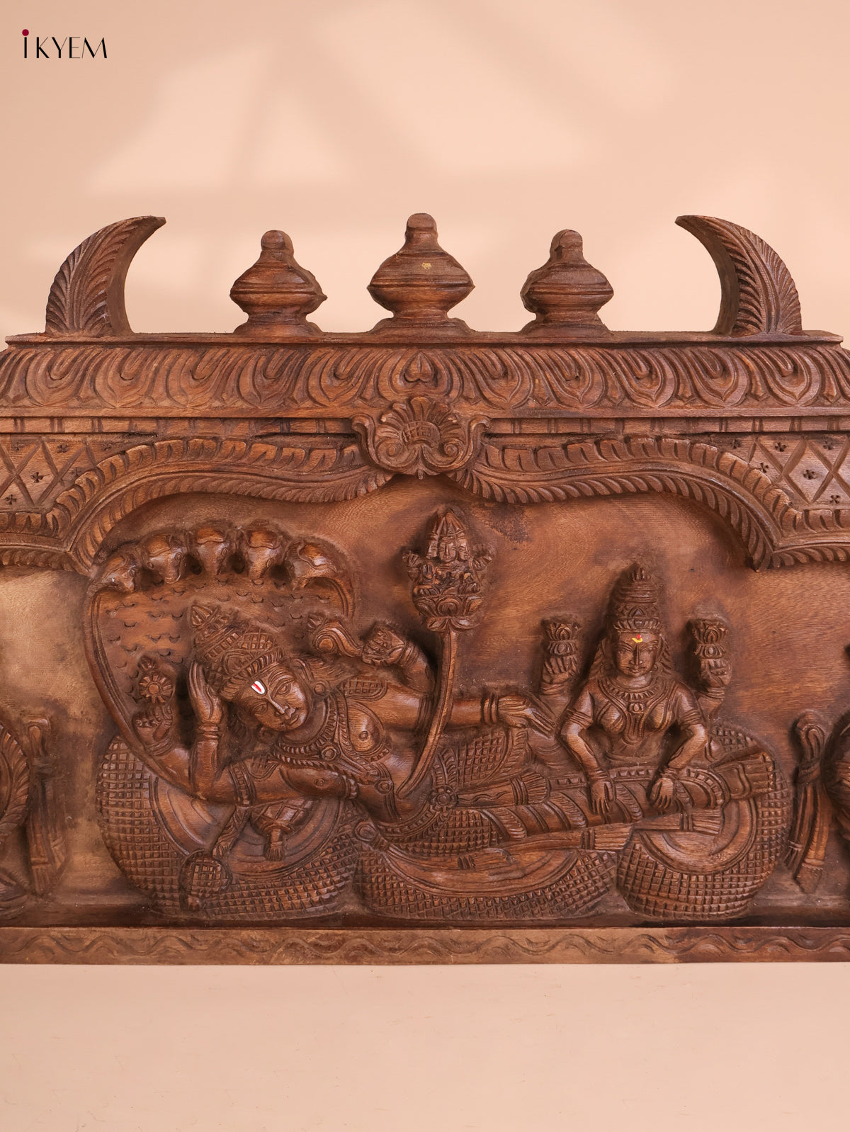 Wooden Hand Carved Painted Maha Vishnu Panel(16x40)