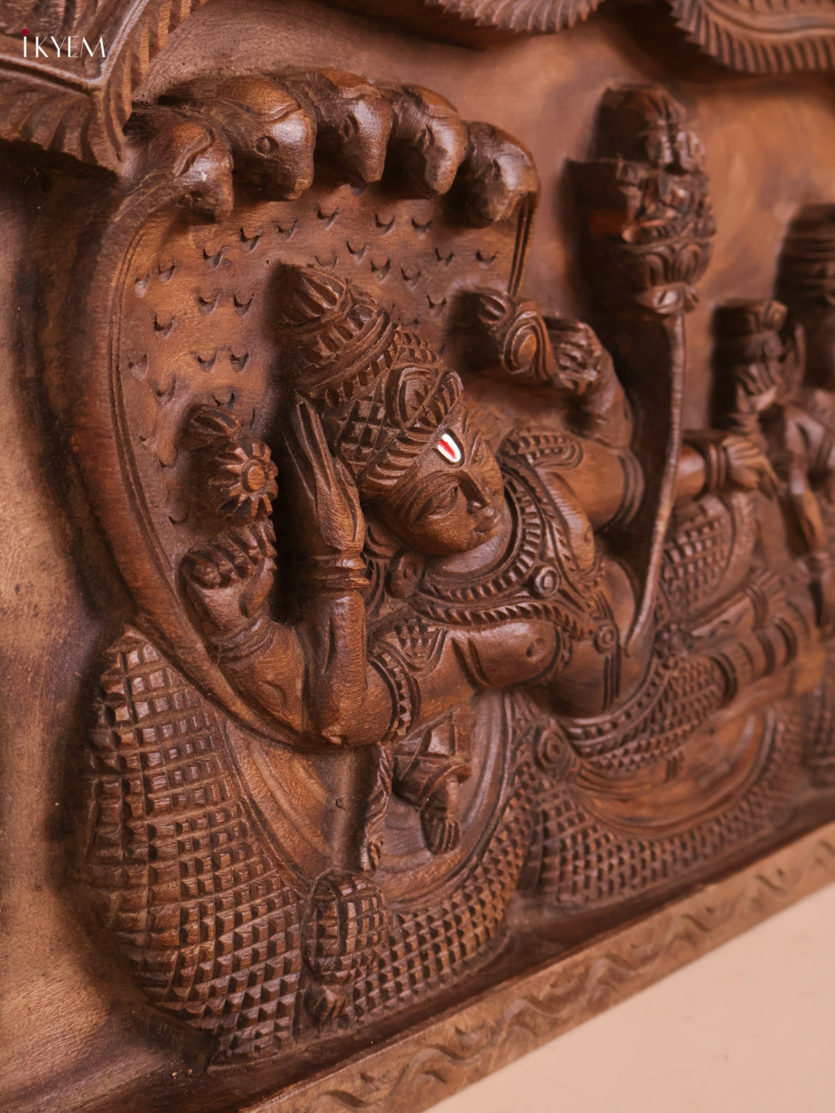 Wooden Hand Carved Painted Maha Vishnu Panel(16x40)